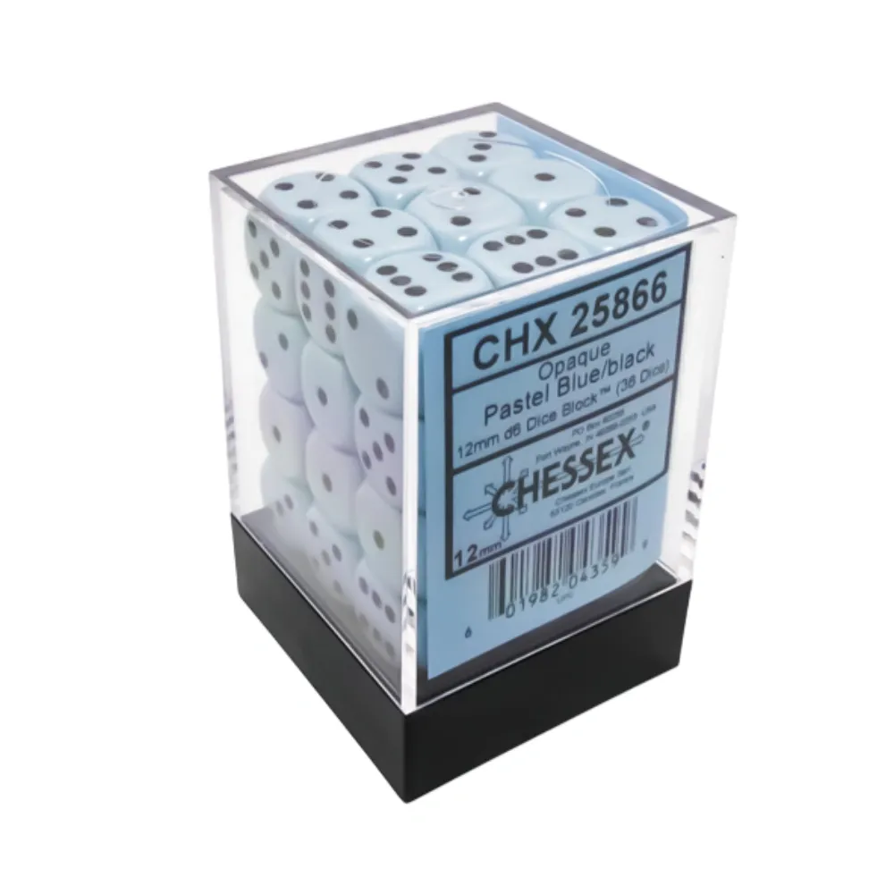 Chessex sada 6-stěnných kostek 12mm – Opaque Blue/black (36 ks)