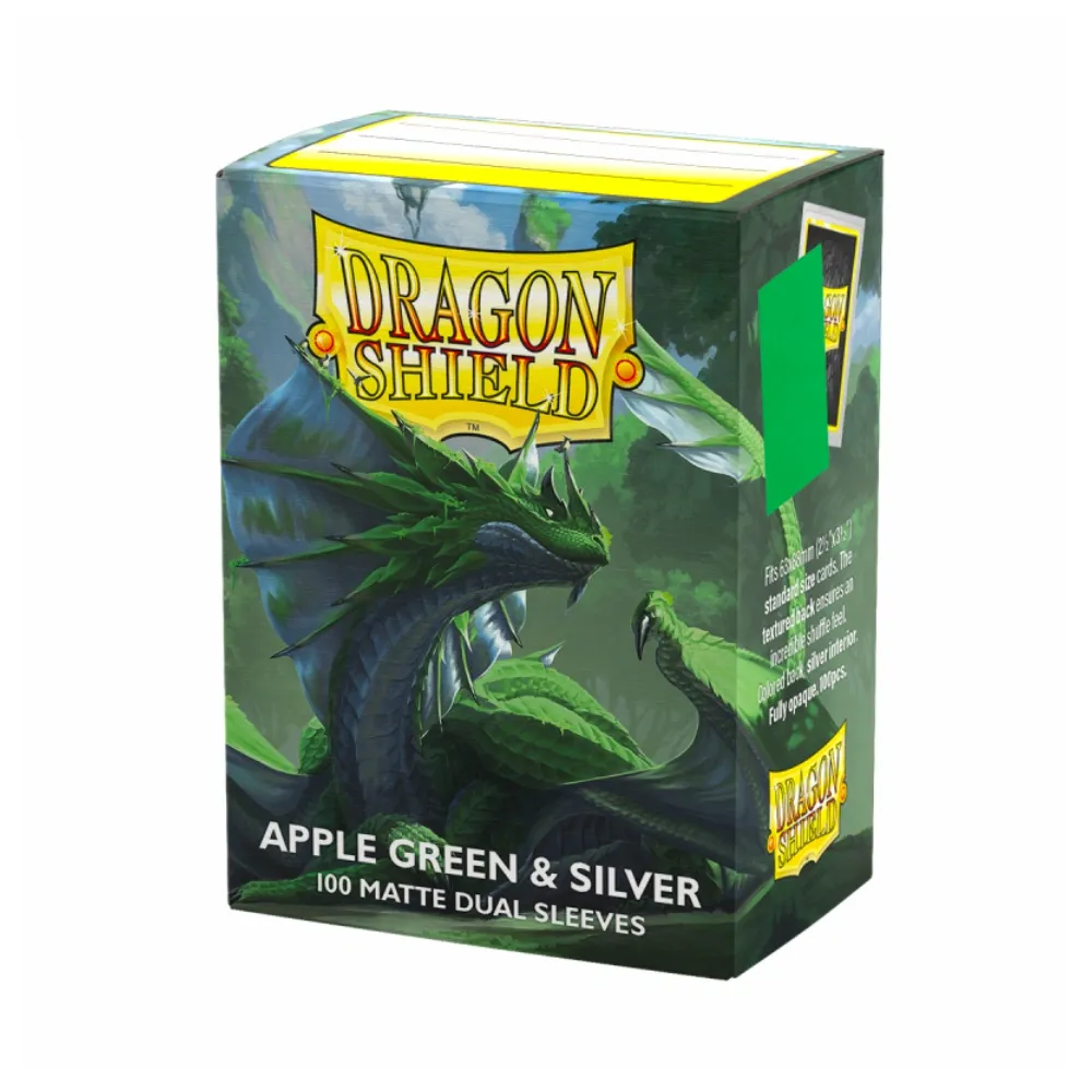 Dragon Shield Matte Dual obaly – Apple Green & Silver (matné zelené/stříbrné obaly, 100 ks)