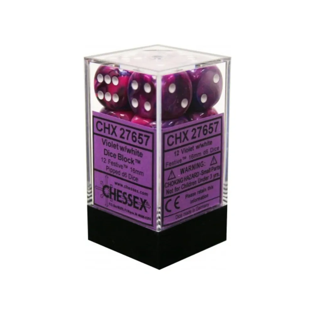 Levně Chessex sada 6-stěnných kostek 16mm – Festive Violet/white (12 ks)