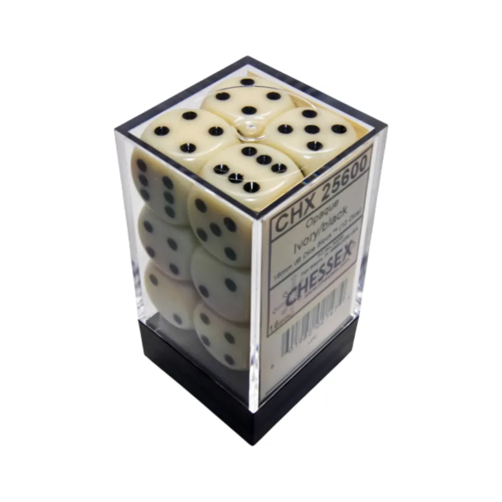 Levně Chessex sada 6-stěnných kostek 16mm – Opaque Ivory/black (12 ks)