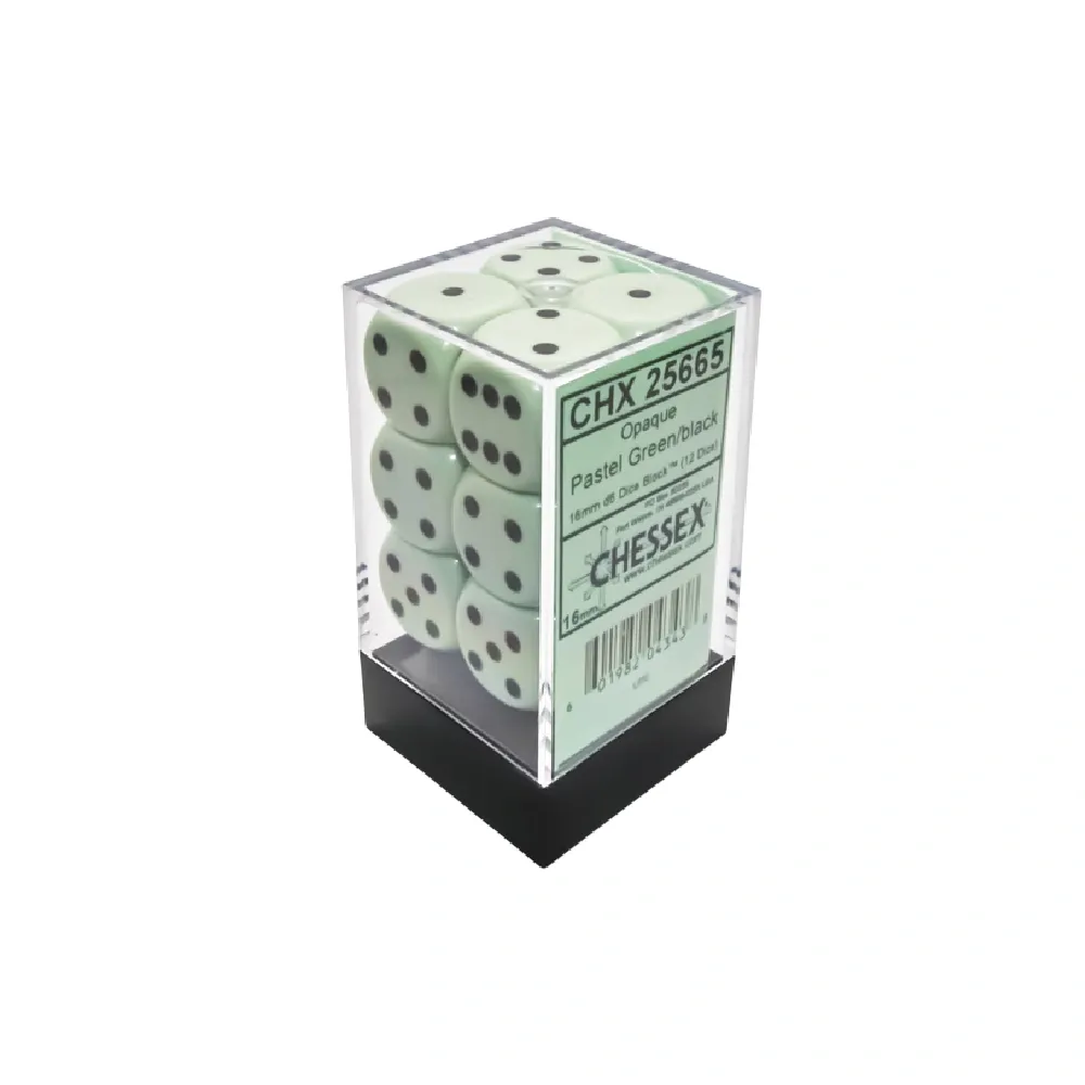 Chessex sada 6-stěnných kostek 16mm – Opaque Green/black (12 ks)
