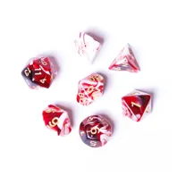 Sada 7 vícestěnných kostek - Mramorovaná Červená/Bílá