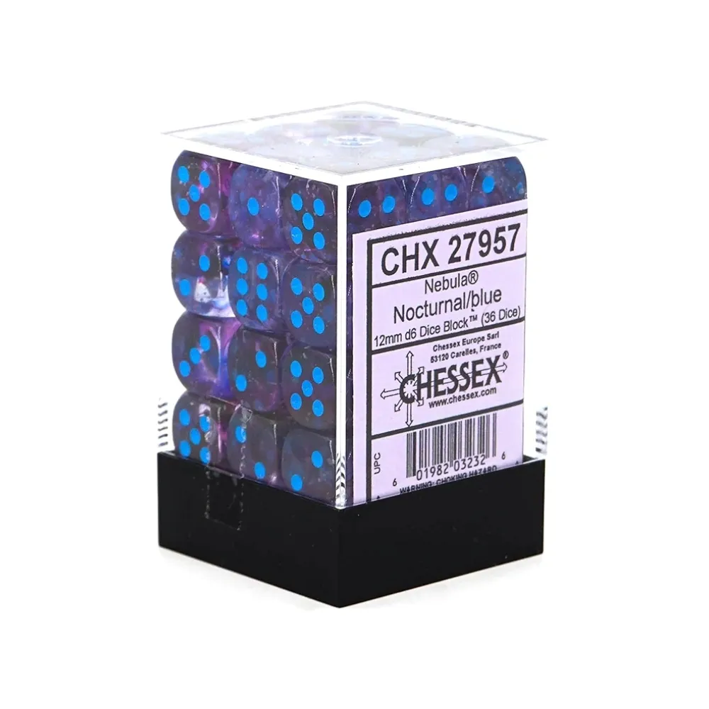 Levně Chessex sada 6-stěnných kostek 12mm – Nebula Nocturnal/blue Luminary (36 ks)