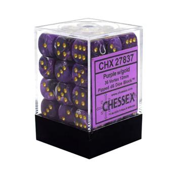Levně Chessex sada 6-stěnných kostek 12mm – Vortex Purple/gold (36 ks)