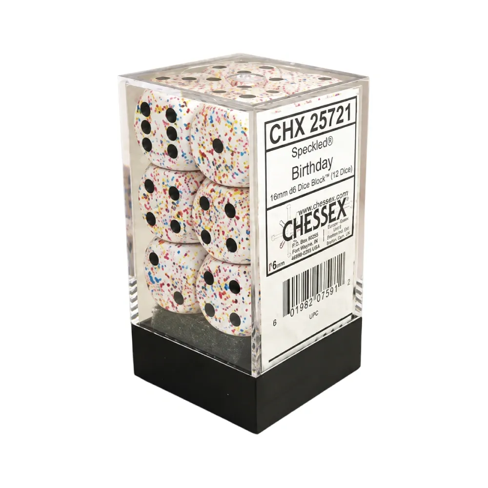 Chessex sada 6-stěnných kostek 16mm – Speckled Birthday (12 ks)
