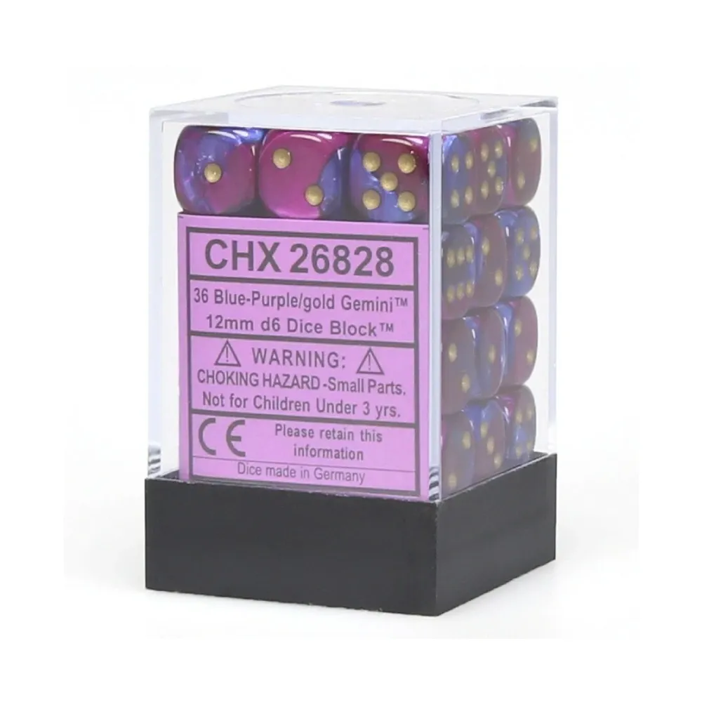 Levně Chessex sada 6-stěnných kostek 12mm – Gemini Blue-Purple/gold (36 ks)