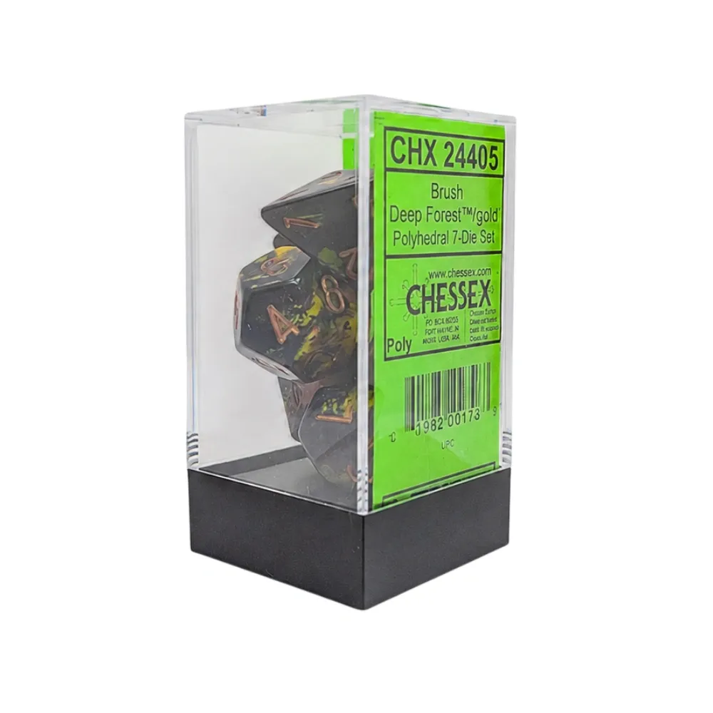 Chessex sada 7 vícestěnných kostek (Brush Deep Forest se zlatými čísly)