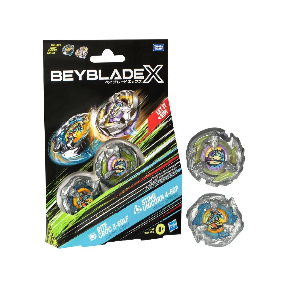 Beyblade X Bite Croc 3-60LF and Sting Unicorn 4-60P Top Dual Pack Set 