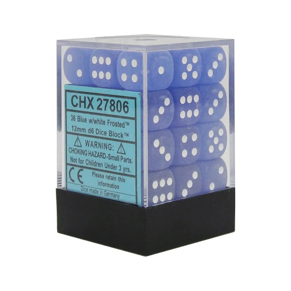Levně Chessex sada 6-stěnných kostek 12mm – Frosted Blue/white (36 ks)