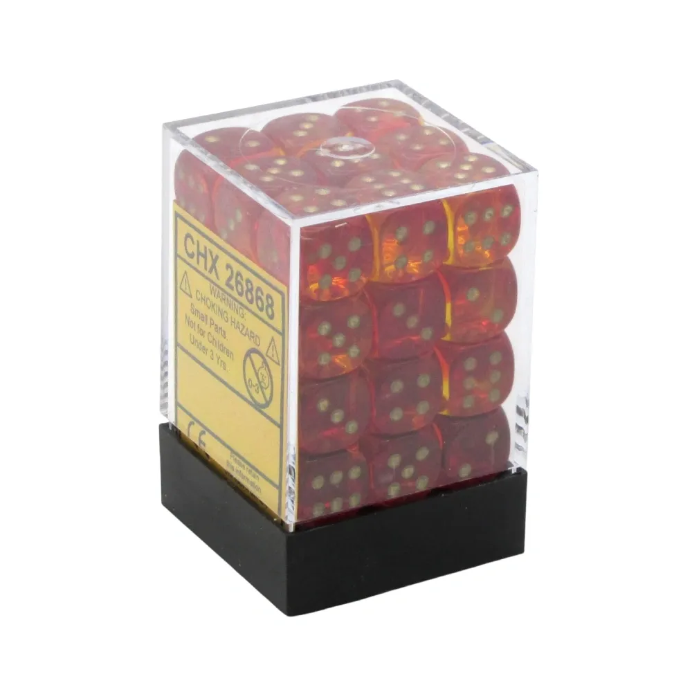 Levně Chessex sada 6-stěnných kostek 12mm – Gemini Translucent Red-Yellow/gold (36 ks)