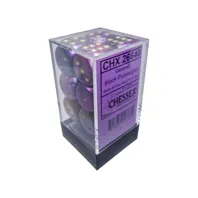 Chessex sada 6-stěnných kostek 16mm – Gemini Black-Purple/gold (12 ks)