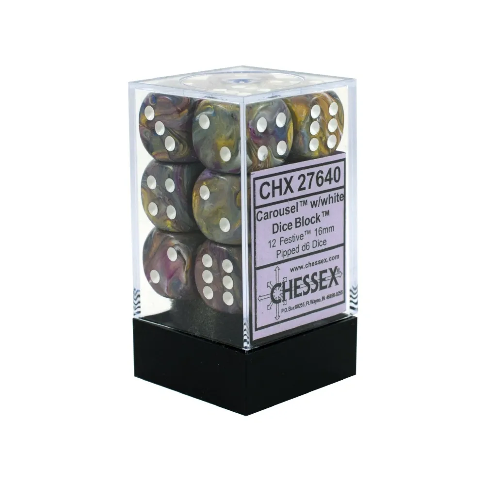 Levně Chessex sada 6-stěnných kostek 16mm – Festive Carousel/white (12 ks)