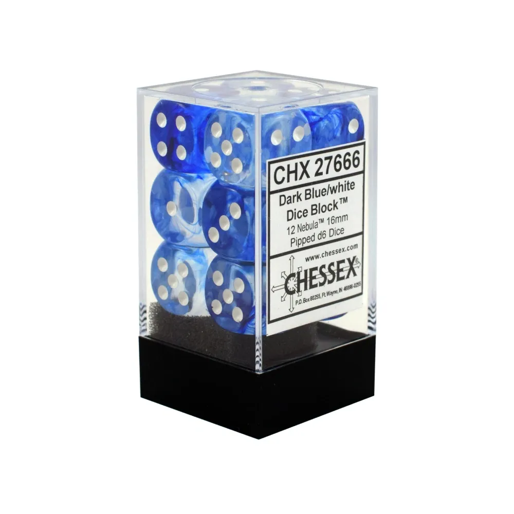 Levně Chessex sada 6-stěnných kostek 16mm –Nebula Dark Blue/white (12 ks)