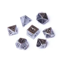 Sada 7 vícestěnných kovových kostek - Hrubé Stříbrné