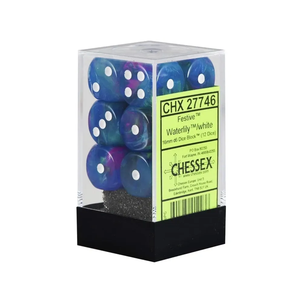 Levně Chessex sada 6-stěnných kostek 16mm – Festive Waterlily/white (12 ks)