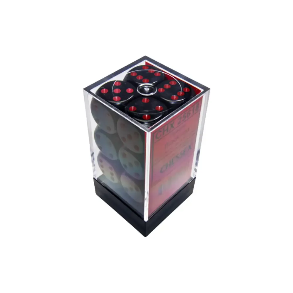 Chessex sada 6-stěnných kostek 16mm – Opaque Black/red (12 ks)