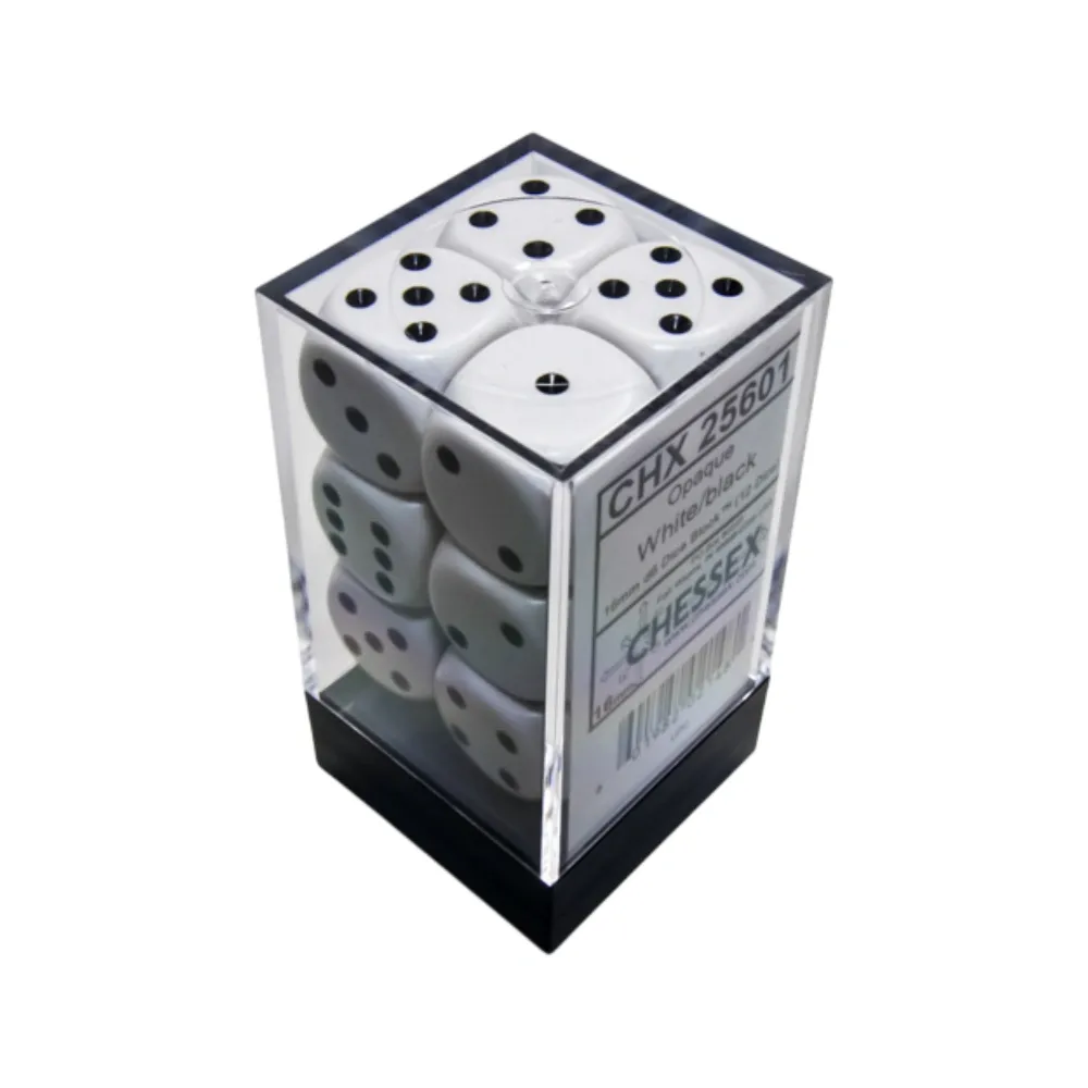 Levně Chessex sada 6-stěnných kostek 16mm – Opaque White/black (12 ks)