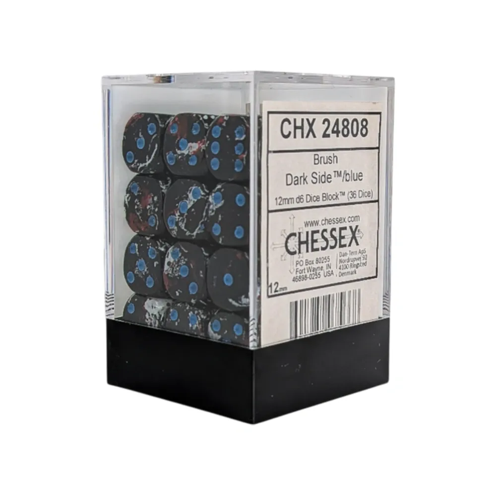Chessex sada 6-stěnných kostek 12mm – Brush Dark Side/blue (36 ks)
