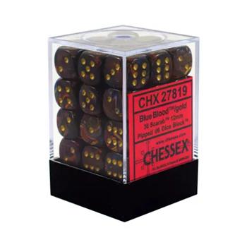 Levně Chessex sada 6-stěnných kostek 12mm – Scarab Blue Blood/gold (36 ks)