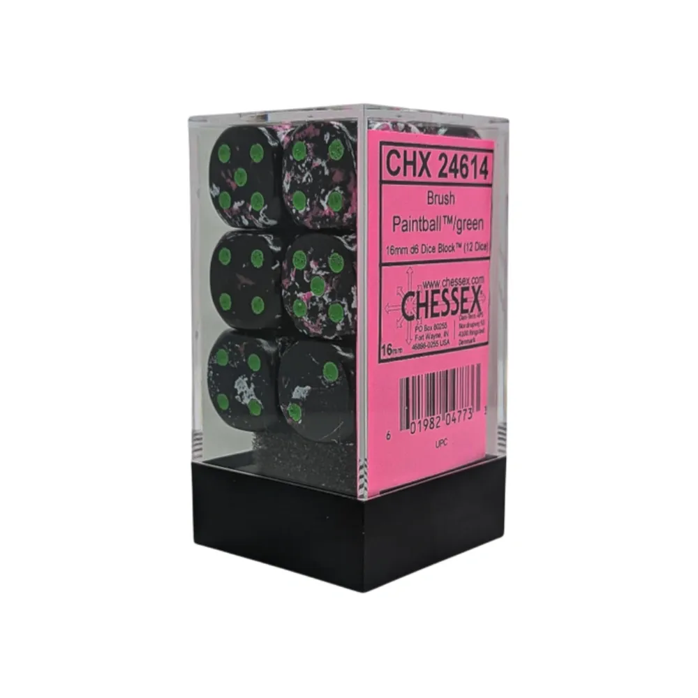 Chessex sada 6-stěnných kostek 16mm – Brush Paintball/green (12 ks)