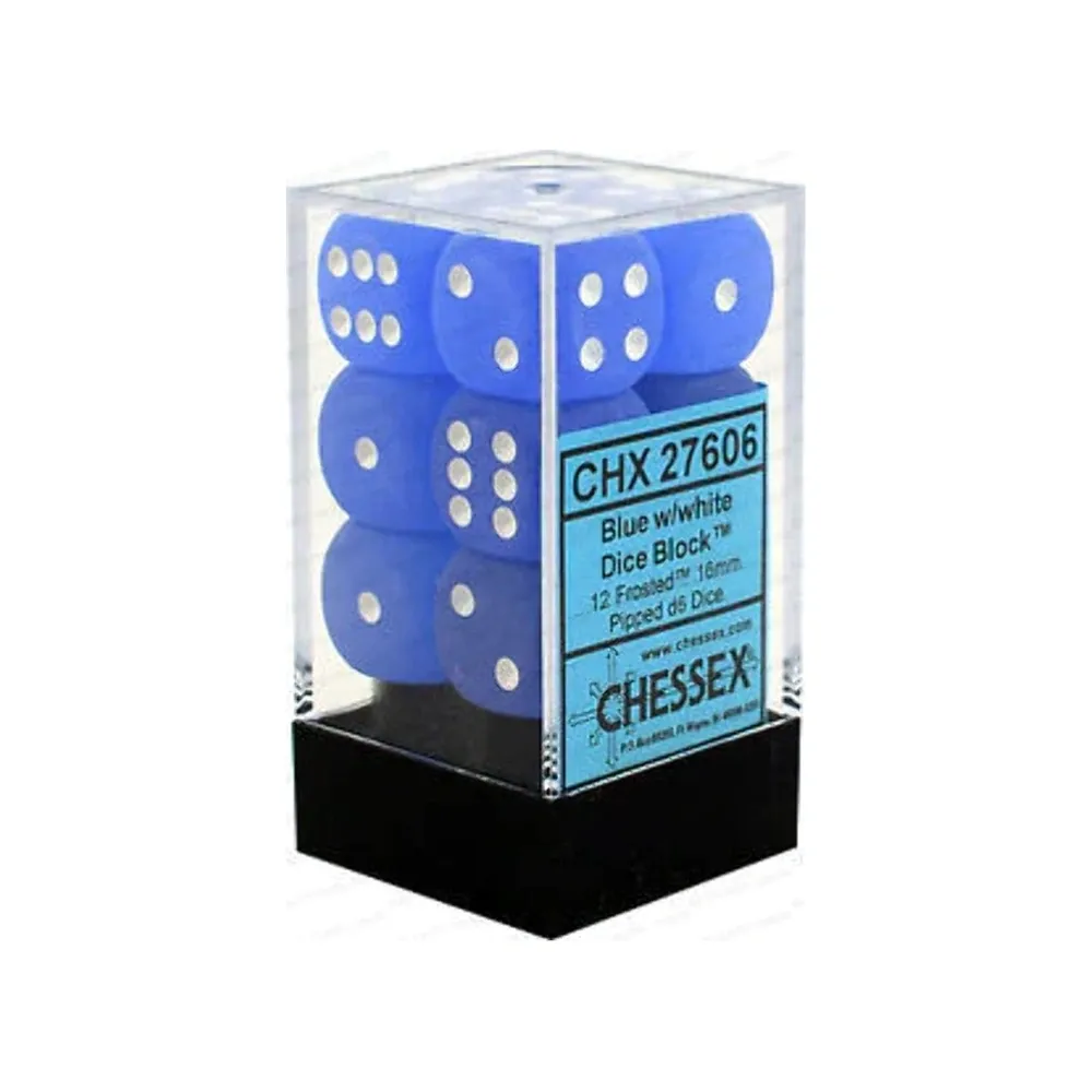 Levně Chessex sada 6-stěnných kostek 16mm – Frosted Blue/white (12 ks)