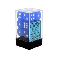 Chessex sada 6-stěnných kostek 16mm – Frosted Blue/white (12 ks)
