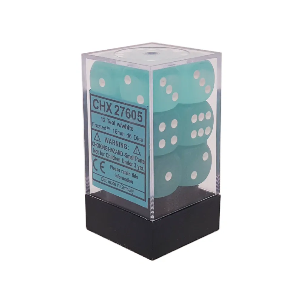 Levně Chessex sada 6-stěnných kostek 16mm – Frosted Teal/white (12 ks)