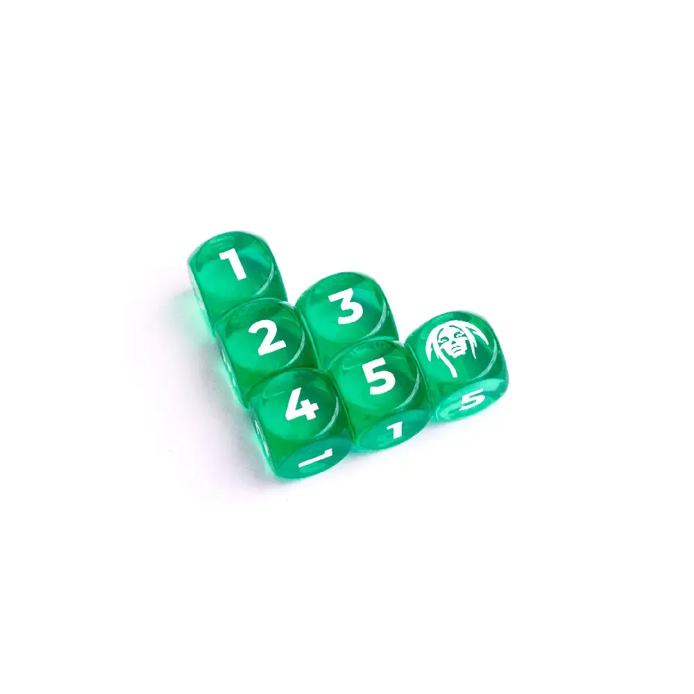 Najáda Games kostka d6 (průhledná, zeleno-bílá, s čísly)