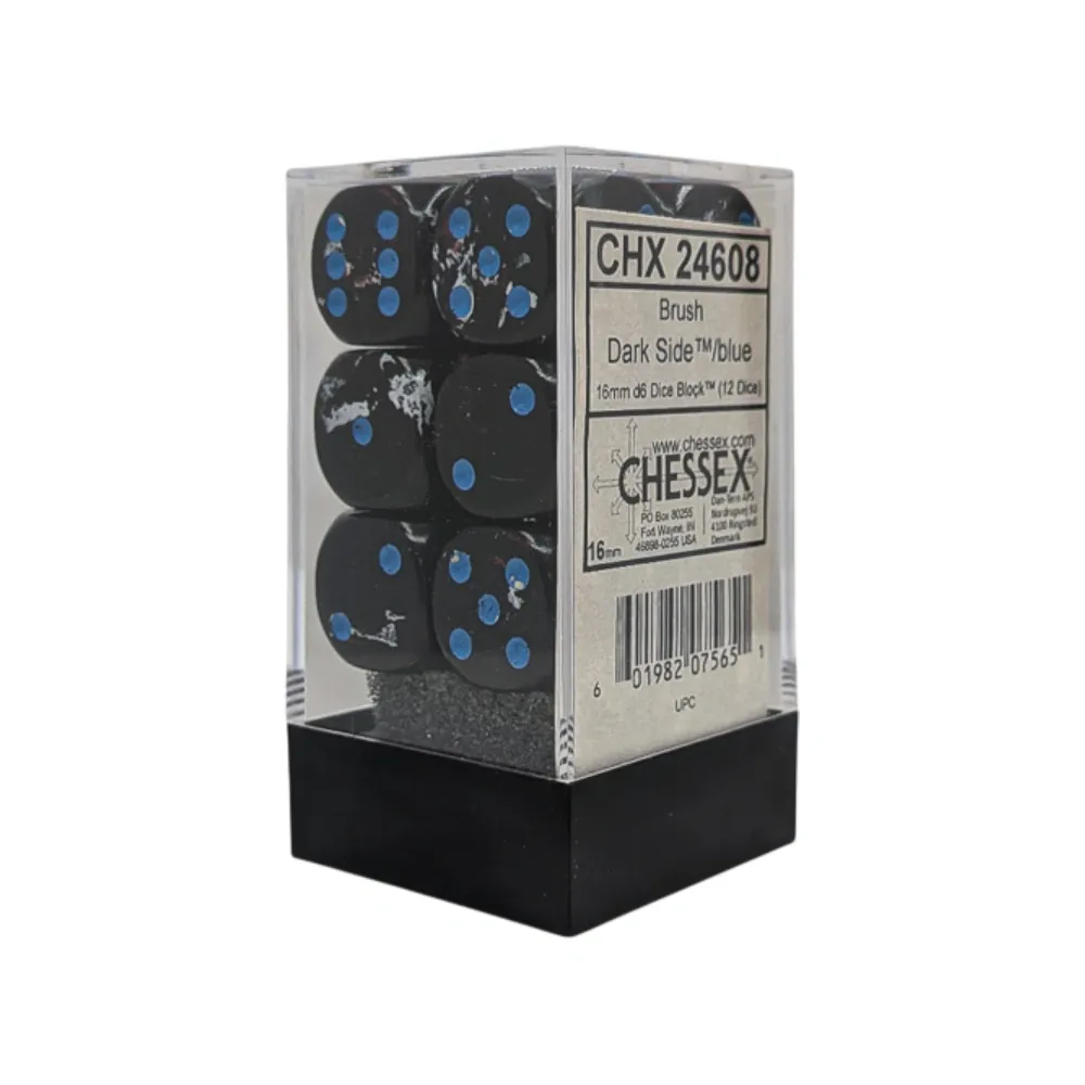 Chessex sada 6-stěnných kostek 16mm – Brush Dark Side/blue (12 ks)