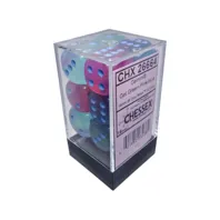 Chessex sada 6-stěnných kostek 16mm – Gemini Gel Green-Pink/blue Luminary (12 ks)