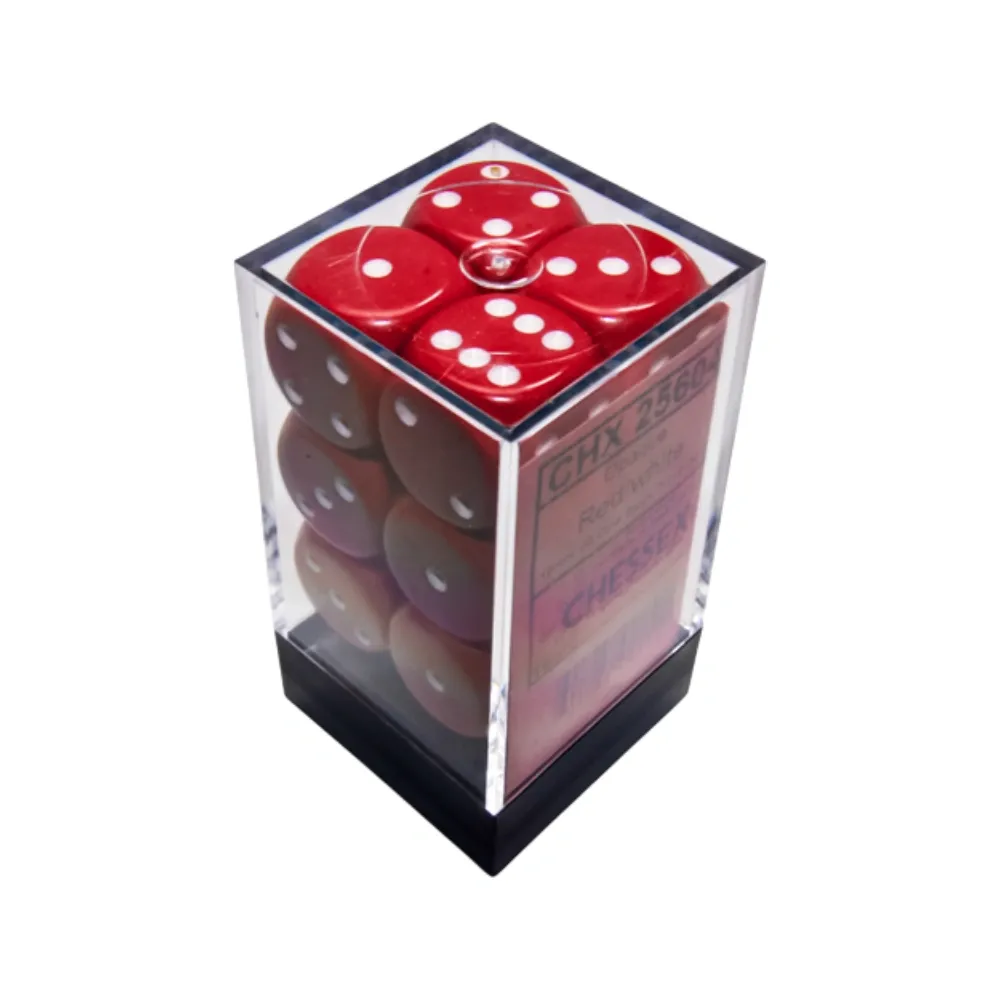 Levně Chessex sada 6-stěnných kostek 16mm – Opaque Red/white (12 ks)