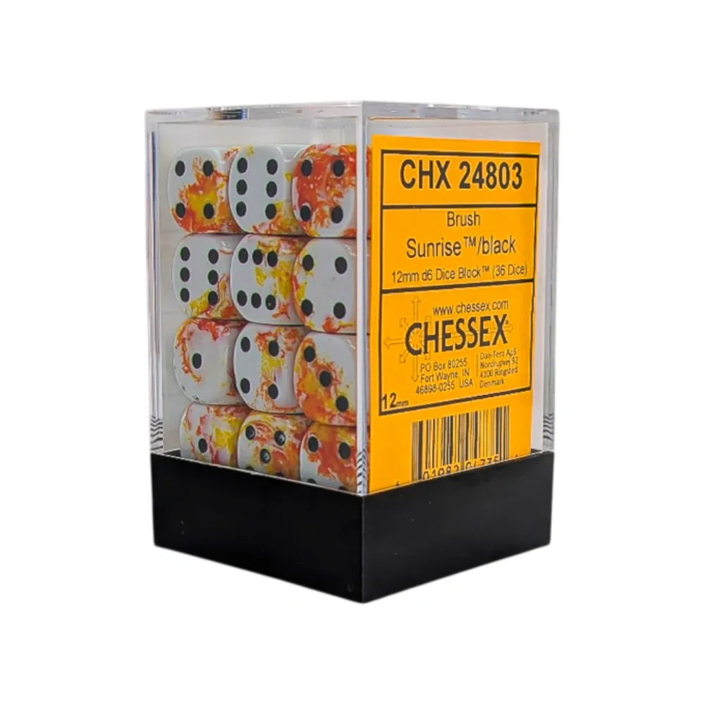 Chessex sada 6-stěnných kostek 12mm – Brush Sunrise/black (36 ks)