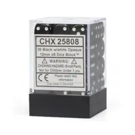 Chessex sada 6-stěnných kostek 12mm – Opaque Black/white (36 ks)