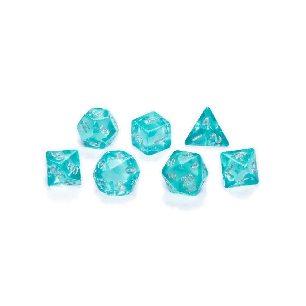 Sada 7 vícestěnných mini kostek - Tyrkysová