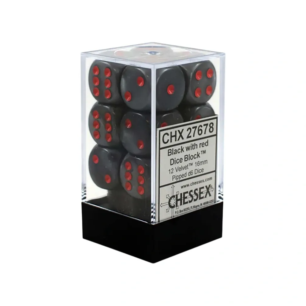 Levně Chessex sada 6-stěnných kostek 16mm –Velvet Black/red (12 ks)