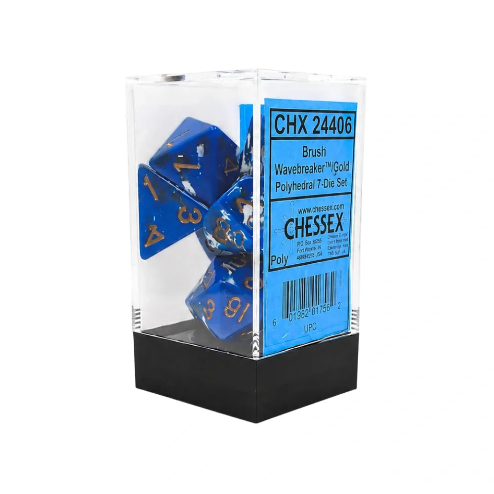 Chessex sada 7 vícestěnných kostek (Brush Wavebreak se zlatými čísly)